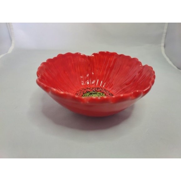 EUC RARE Fleur Rouge by Nanette Vacher Red Peony Bowl 5 1/4" - Picture 2 of 3